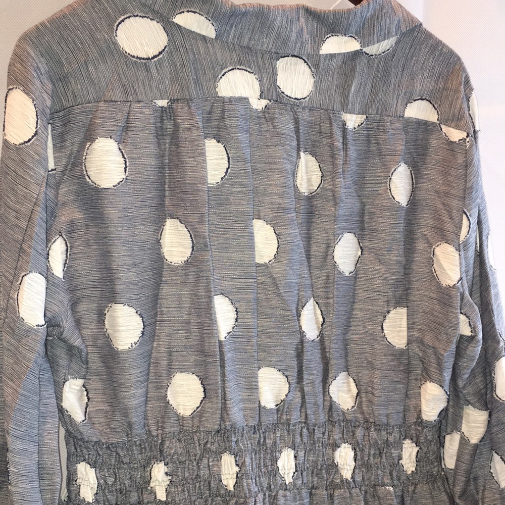 ZARA Gray Polka Dot 3/4 Sleeve Mini Dress | Elastic Waist - Picture 6 of 8